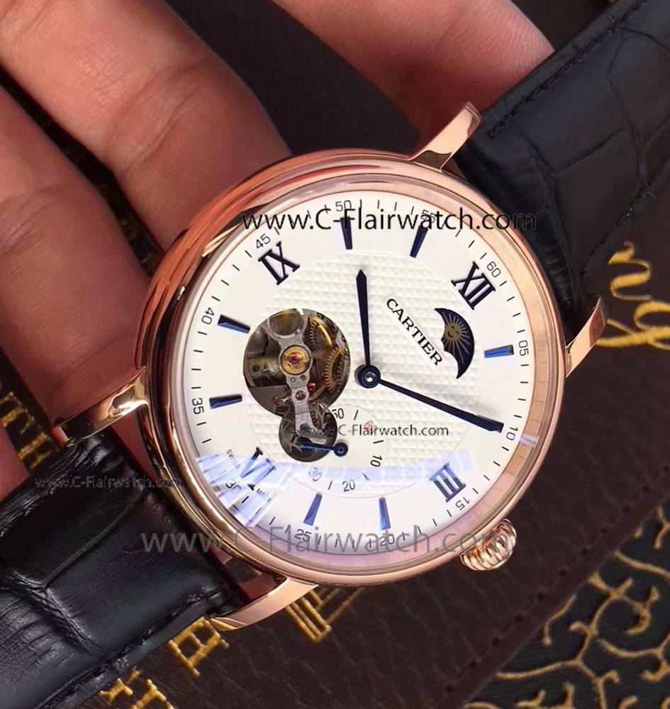 Cartier Moonphase Tourbillon Men Watch Rose Gold Replica